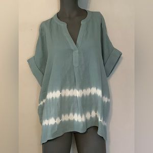 Madewell Pop Over Green V-neck Tunic Top Size Large